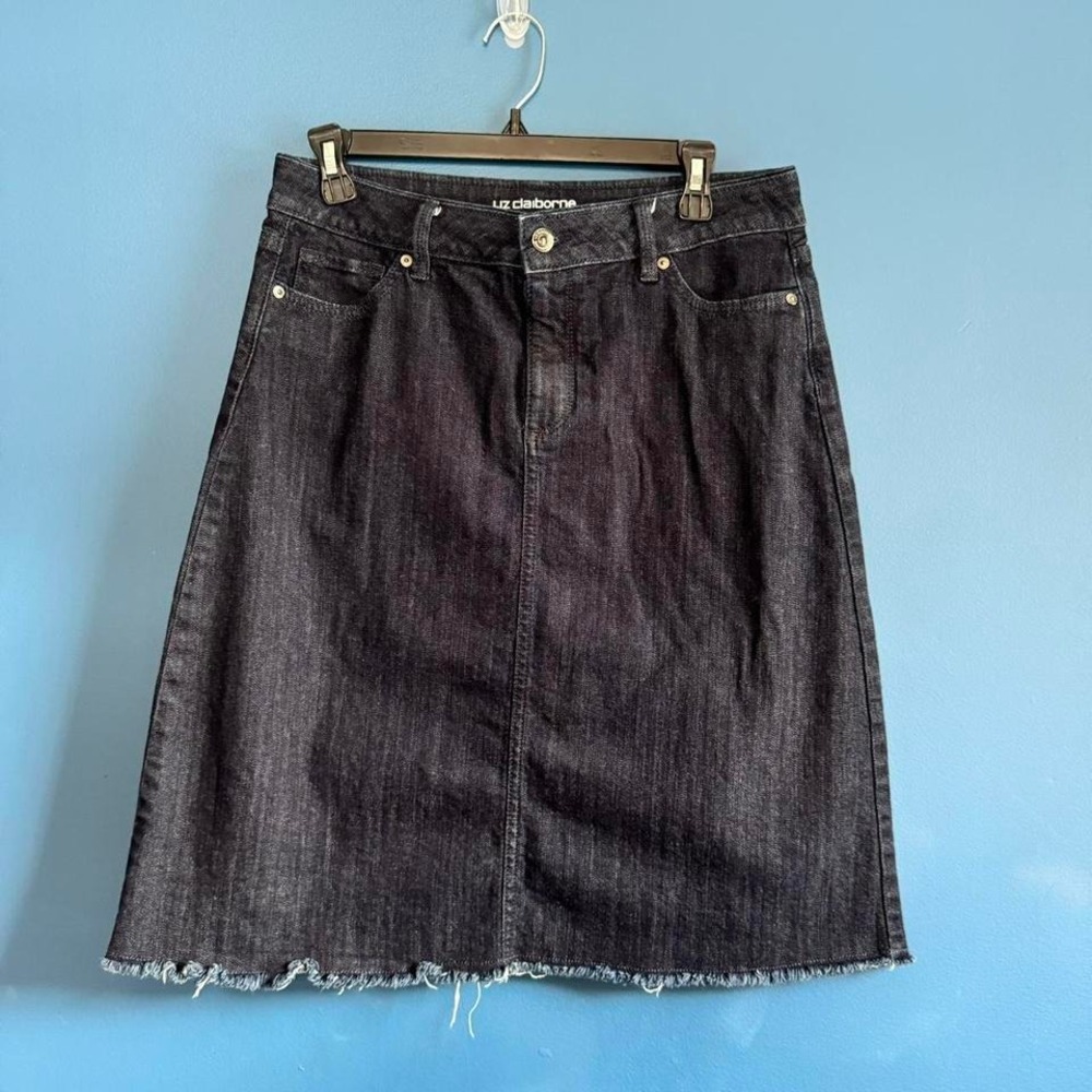 Y2K Liz Claiborne‎ Denim Midi Skirt Women's Size 6 Dark Wash Stretch Jean Boho